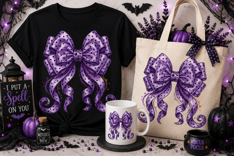Purple Halloween Bow PNG | Cute Coquette Ribbon Clipart