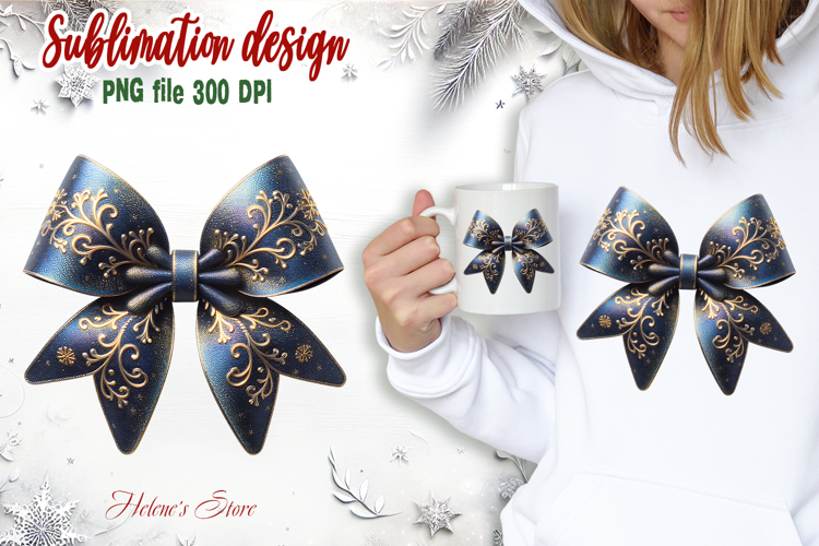 Christmas coquette bows design|Gold blue bow T-shirt clipart