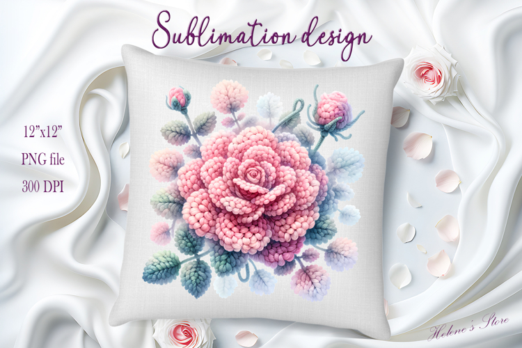 Pink yarn crochet Roses Clipart |Amazing knitted flower png