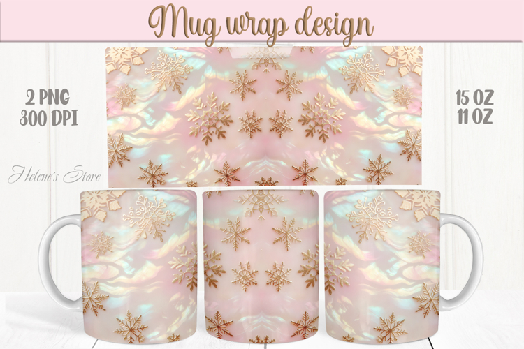 Christmas snowflakes mug wraps png | Pink & gold mug design