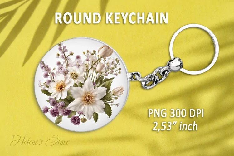 Flower round keychain sublimation|Flowers Car coaster design