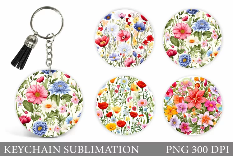 Wildflowers Keychain Design. Flowers Keychain Sublimation
