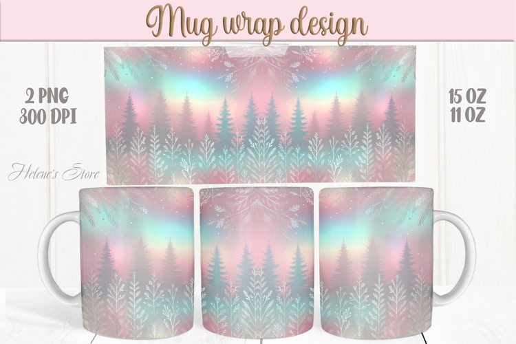Magical Christmas forest mug wrap png|Pink & gold mug design