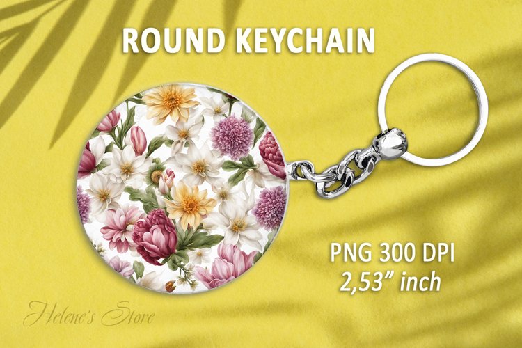 Flower round keychain sublimation|Flowers Car coaster design example image 1