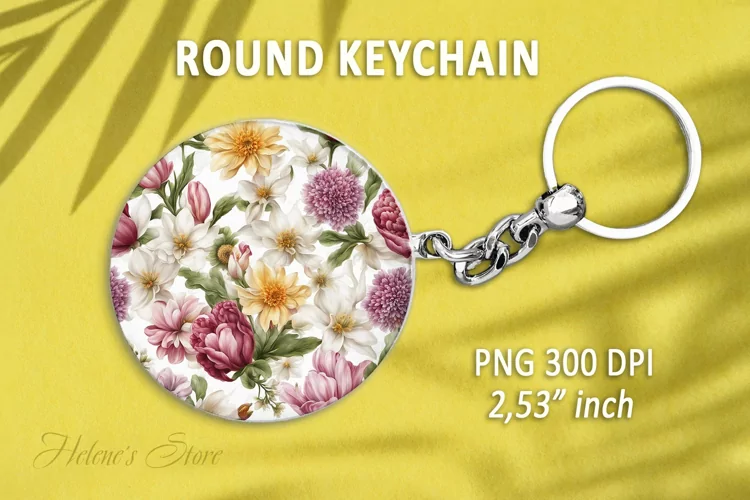 Flower round keychain sublimation|Flowers Car coaster design