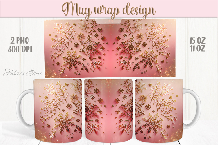 Christmas snowflakes mug wraps png | Pink & gold mug design