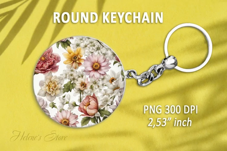 Flower round keychain sublimation|Flowers Car coaster design