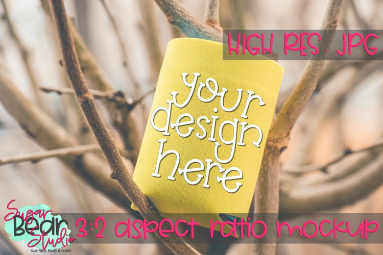 Yellow Can Holder in Tree Mockup example image 1