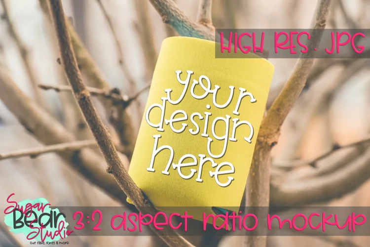 Yellow Can Holder in Tree Mockup