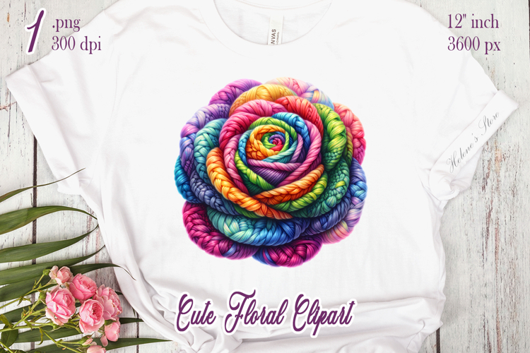 Rainbow yarn crochet Roses Clipart | Amazing knitted flower