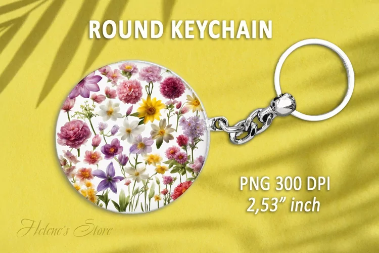 Flower round keychain sublimation|Flowers Car coaster design