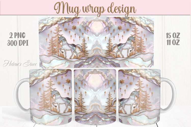Magic Christmas horse mug wrap png |Pink & gold mug design
