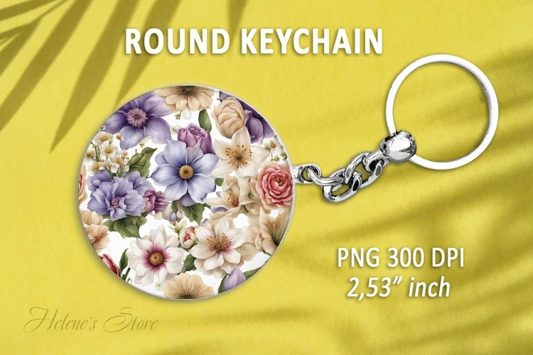 Flower round keychain sublimation|Flowers Car coaster design