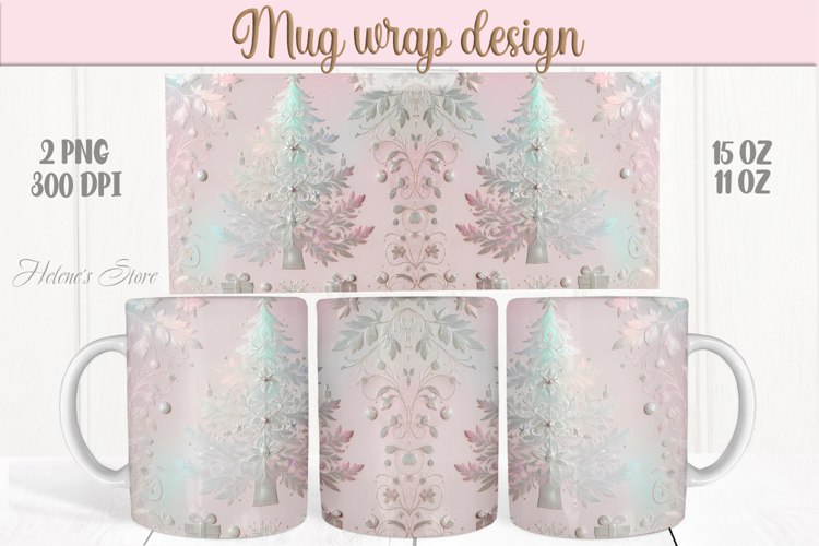 Christmas tree forest mug wraps png|Pink & silver mug design