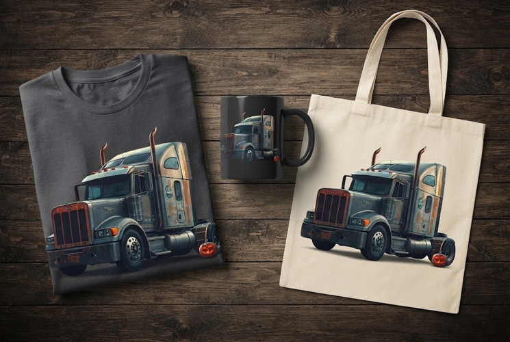 Rusty Halloween Semi Truck with Jack O Lantern Graphic