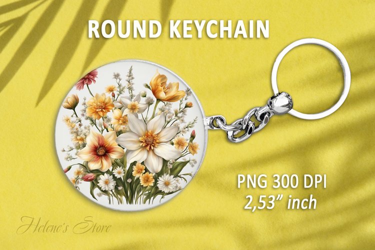 Flower round keychain sublimation|Flowers Car coaster design example image 1