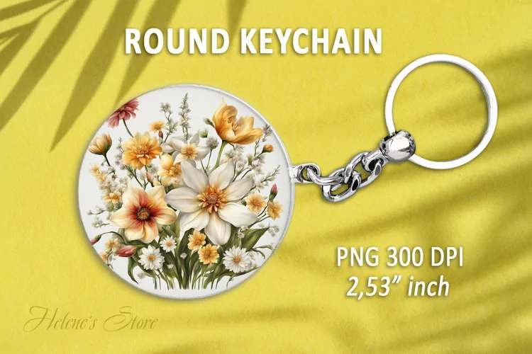 Flower round keychain sublimation|Flowers Car coaster design