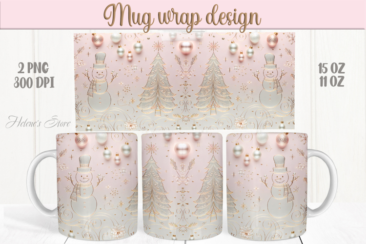 Christmas snowman mug wrap png |Pearl Pink & gold mug design