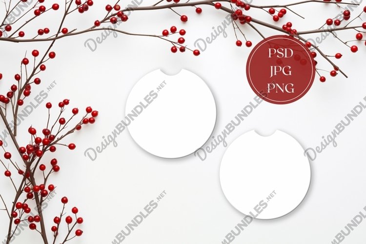 Christmas Car Coasters Mock Up, Winter Coasters Mockup example image 1