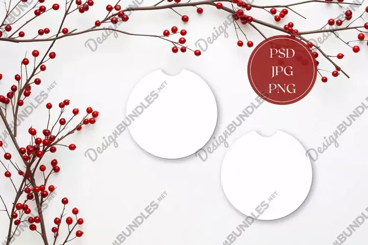 Christmas Car Coasters Mock Up, Winter Coasters Mockup