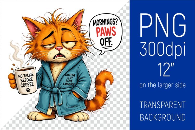 Funny Morning Coffee Cat |Cute Coffee Lover Clipart example image 1