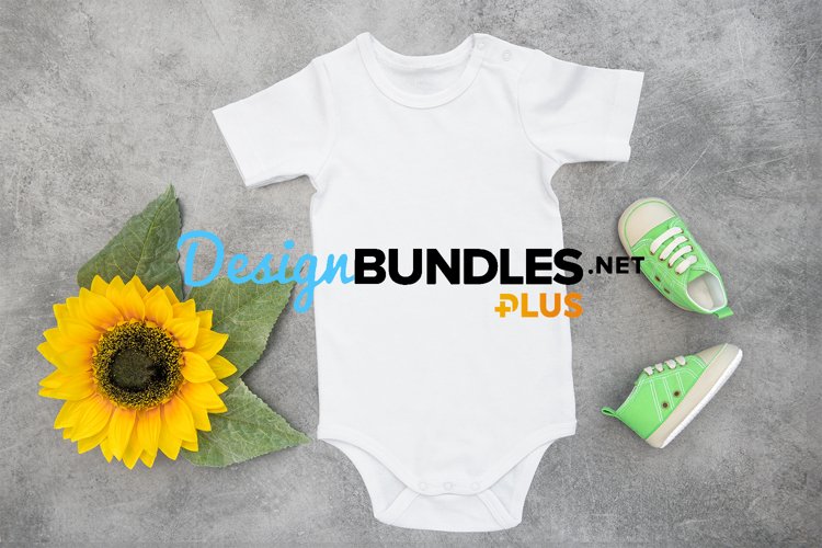 Baby Bodysuit mockup sunflower decoration stock photo example image 1