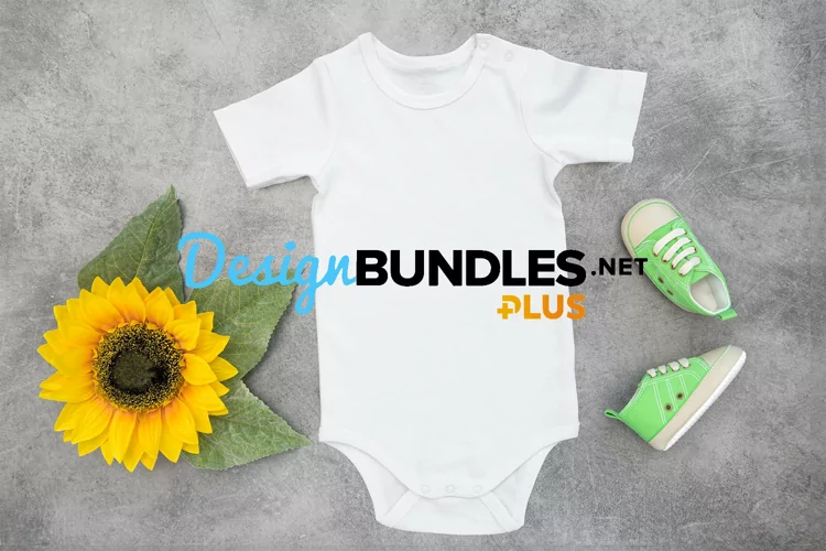 Baby Bodysuit mockup sunflower decoration stock photo