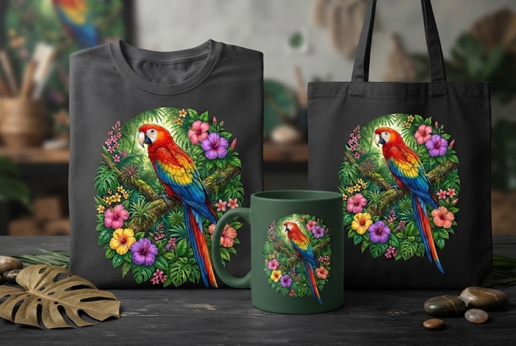 Scarlet Macaw PNG | Tropical Parrot Sublimation Design