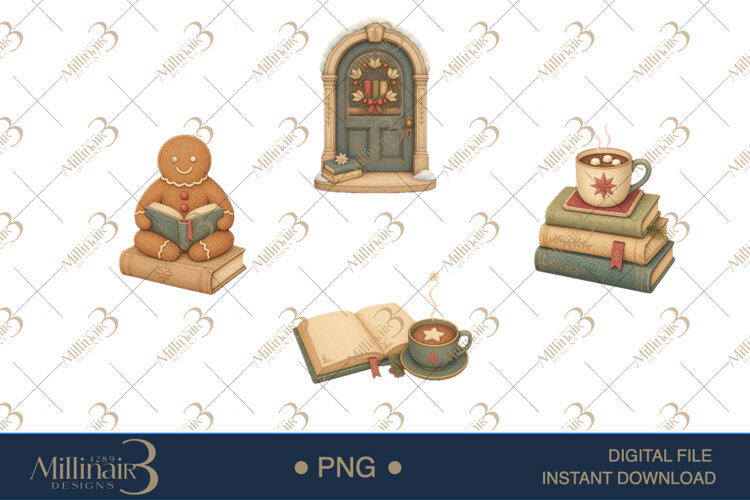 Cozy Christmas Book Lover Clipart example image 1