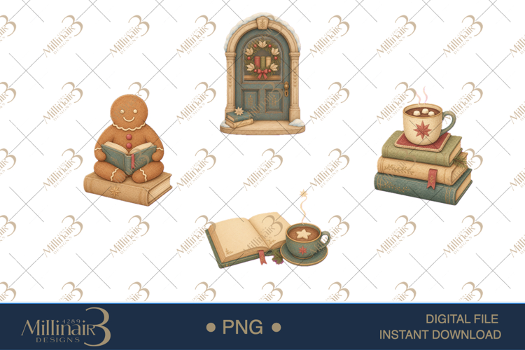 Cozy Christmas Book Lover Clipart