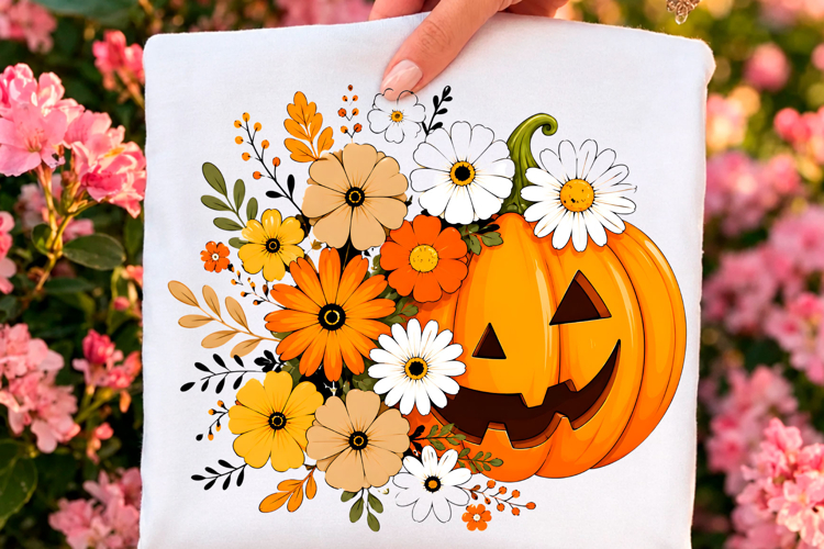 Floral Jack O Lantern Pumpkin PNG