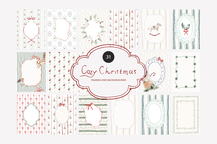 Cozy Christmas Watercolor Frames and Backgrounds