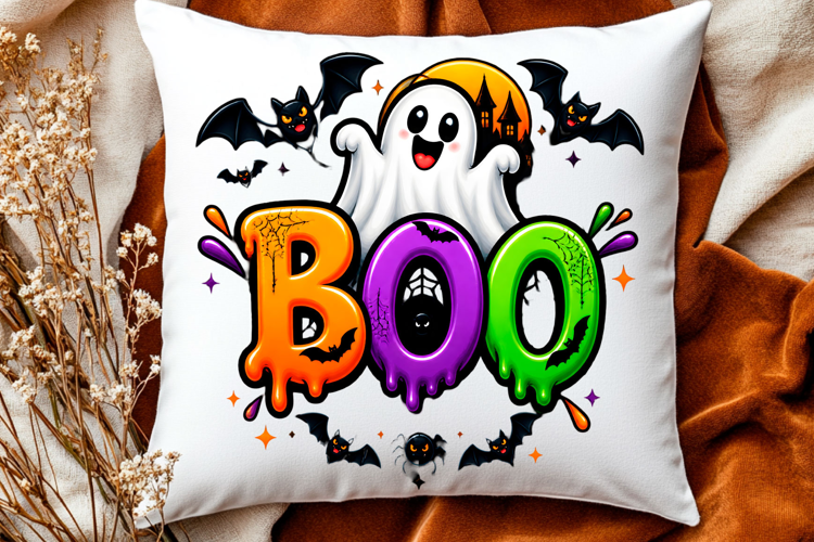 Cute Halloween boo ghost design with colorful