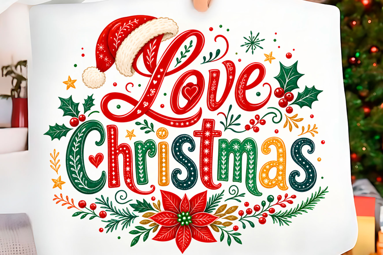 Love Christmas Santa Hat PNG Christmas T-shirt PNG Des