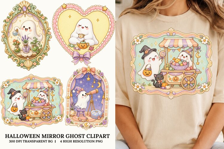 Mirror Ghost PNG Spooky Sublimation Design Fun Art example image 1