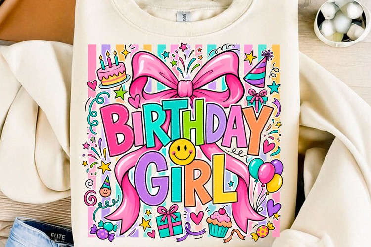 Preppy Birthday Girl Bow PNG