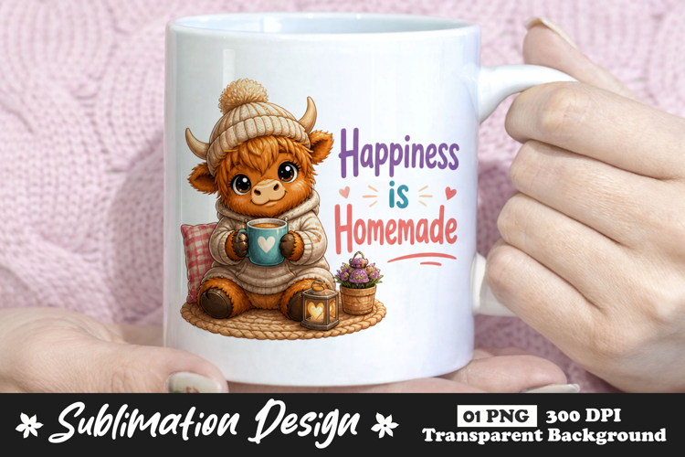 Happiness Is Homemade Highland Cow Sublimation PNG example image 1