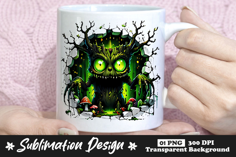 Green Glowing Tree Monster Clipart Sublimation PNG