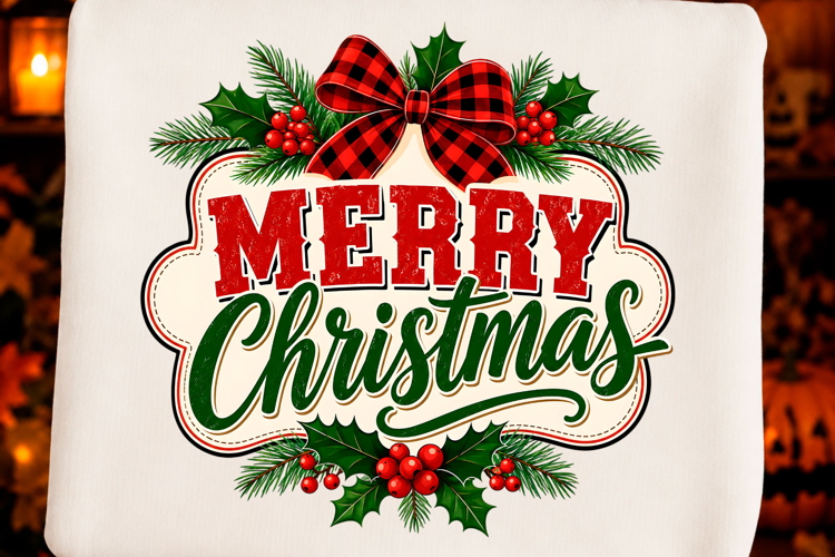 Merry Christmas Plaid Bow Png T-shirt