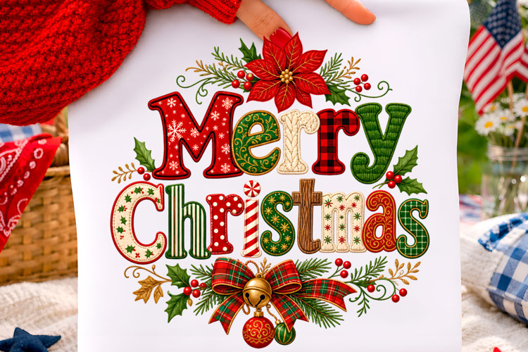 Merry Christmas Vintage Patchwork Png