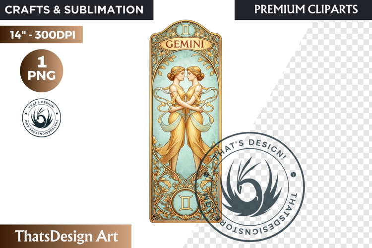 Gemini Art Nouveau Zodiac Clipart Astrology Bookmark PNG