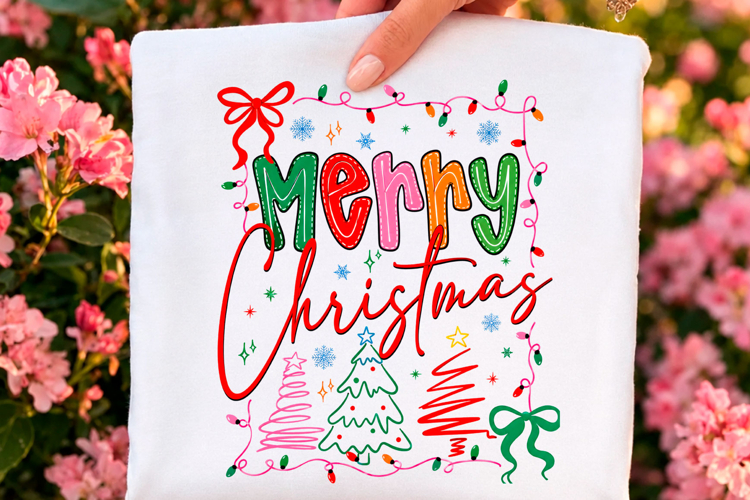 Colorful Merry Christmas Lights PNG example image 1