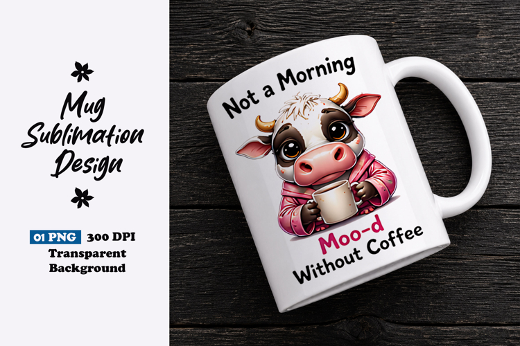 Not a Morning Moo-d Cow Clipart Sublimation PNG