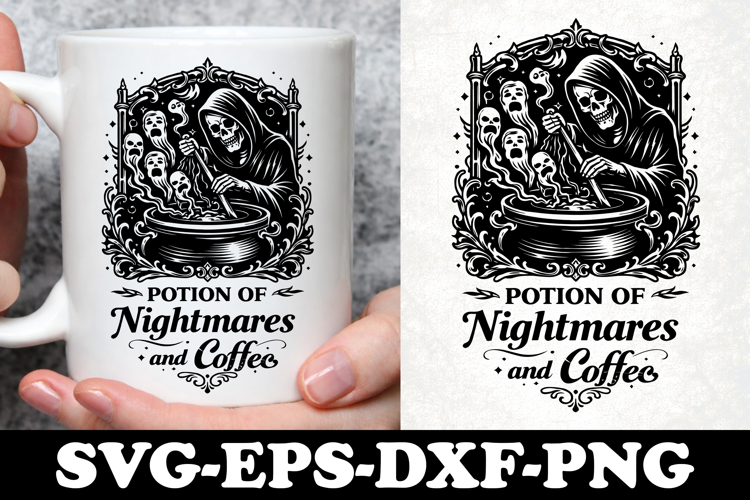 Potion of Nightmares and Coffee Grim Reaper SVG Design