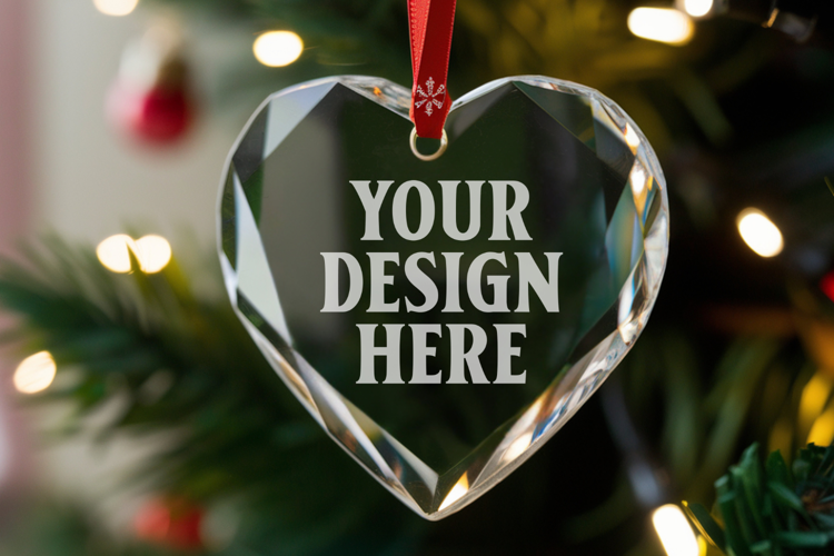 Christmas Heart Crystal Glass Ornaments Mockup