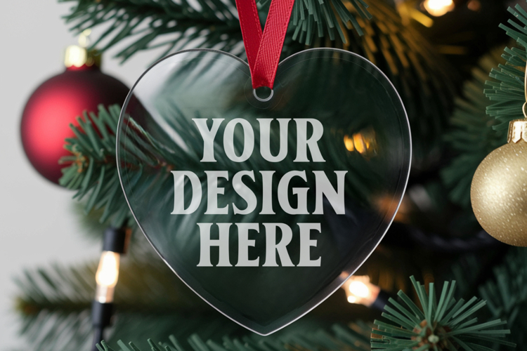 Christmas Heart Glass Ornament Mockup | Hanging Holiday Orna