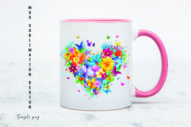 Watercolor floral heart mug sublimation design