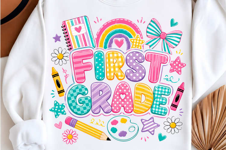 Striped Floral First Grade Shirt PNG