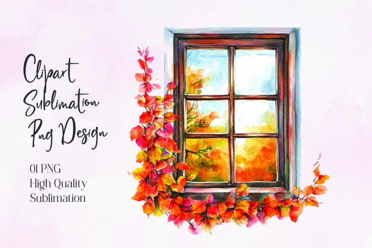 Autumn Window Watercolor Sublimation PNG