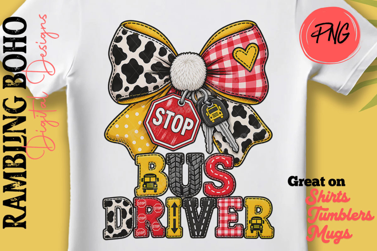 School Bus Driver Coquette Bow Faux Applique